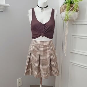 Hollister Tan Pleated Plaid Mini Knit Skirt